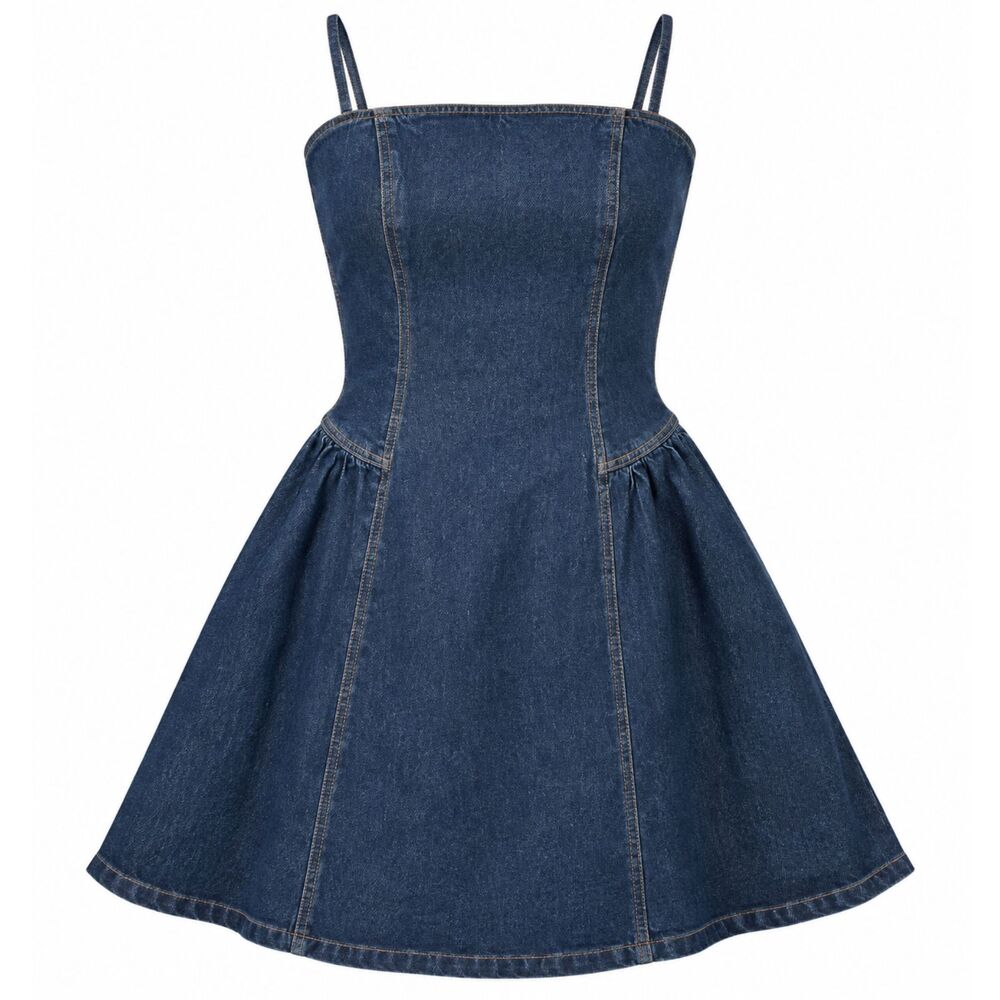 Abercrombie & Fitch Dark Wash Denim Corset Fit Flare Mini Dress
